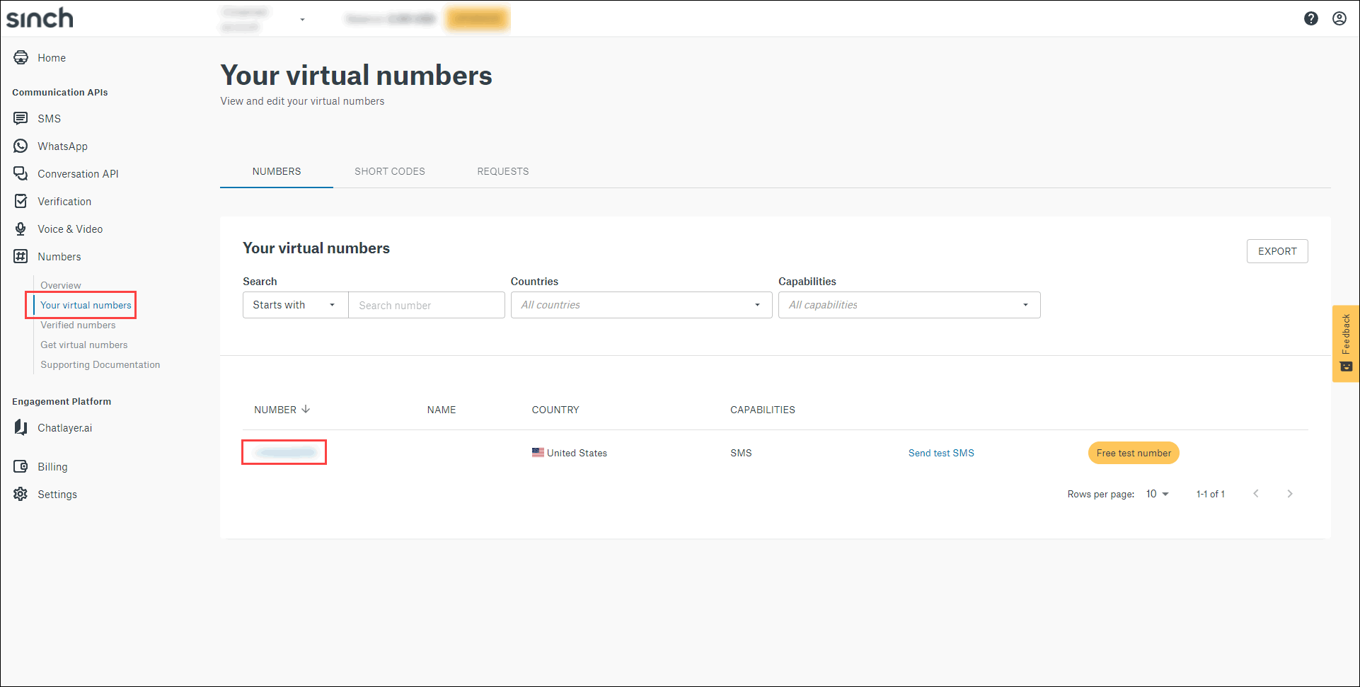 How do I assign a virtual number to an SMS service plan? Sinch