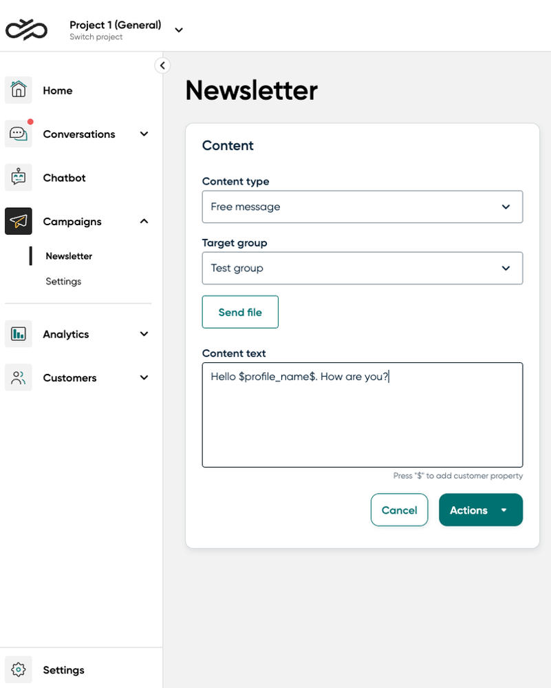 Creating a campaign with a free message
