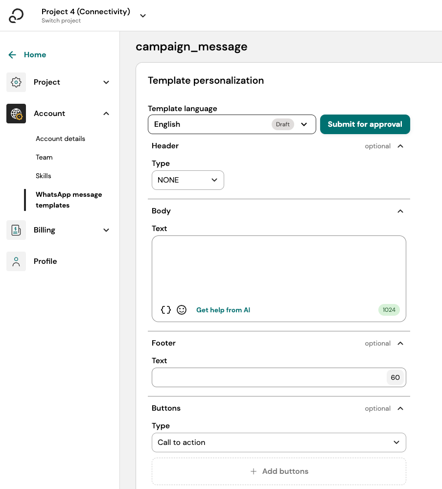 Template personalization page