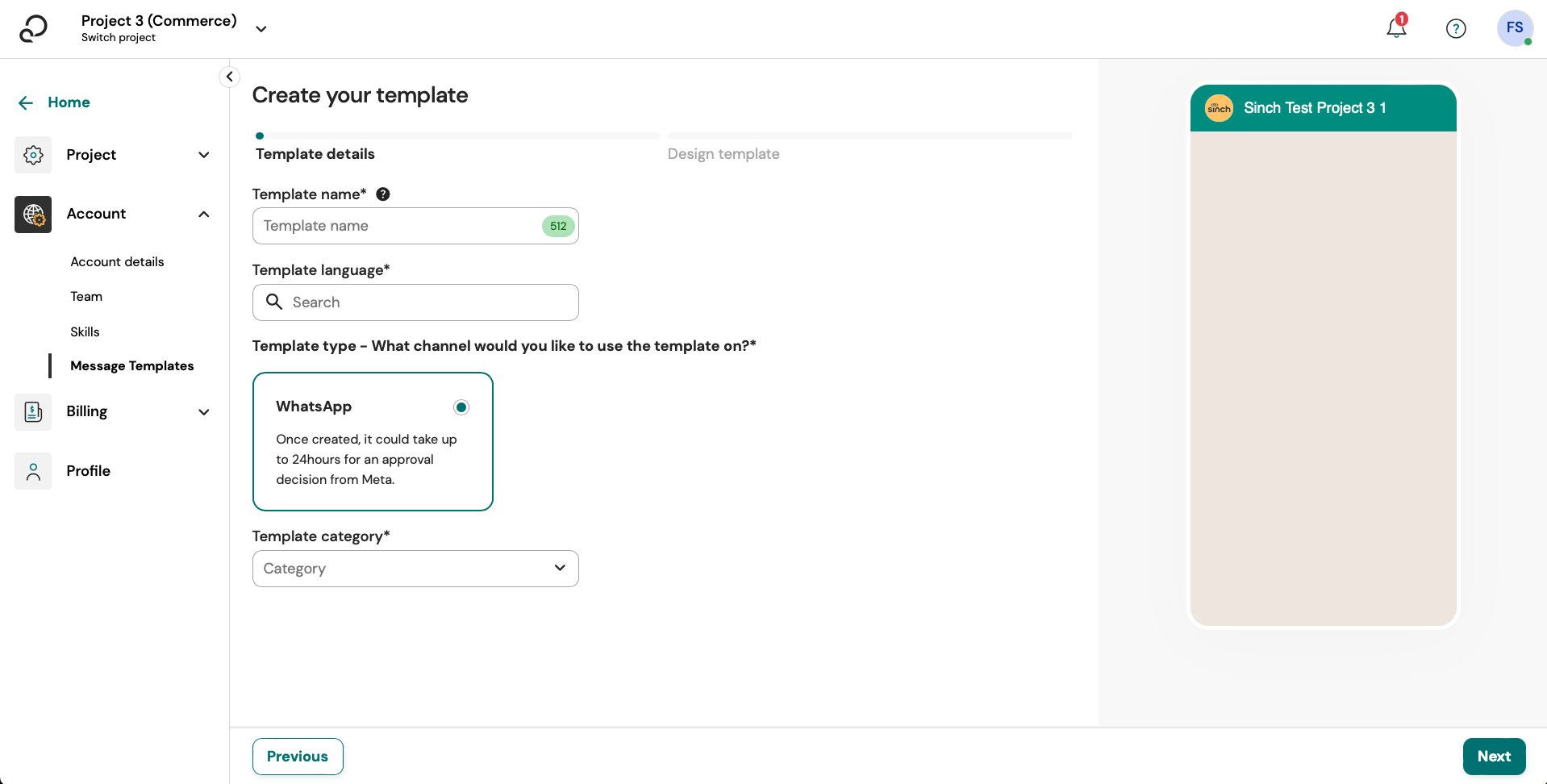 Template approval workflow for WhatsApp