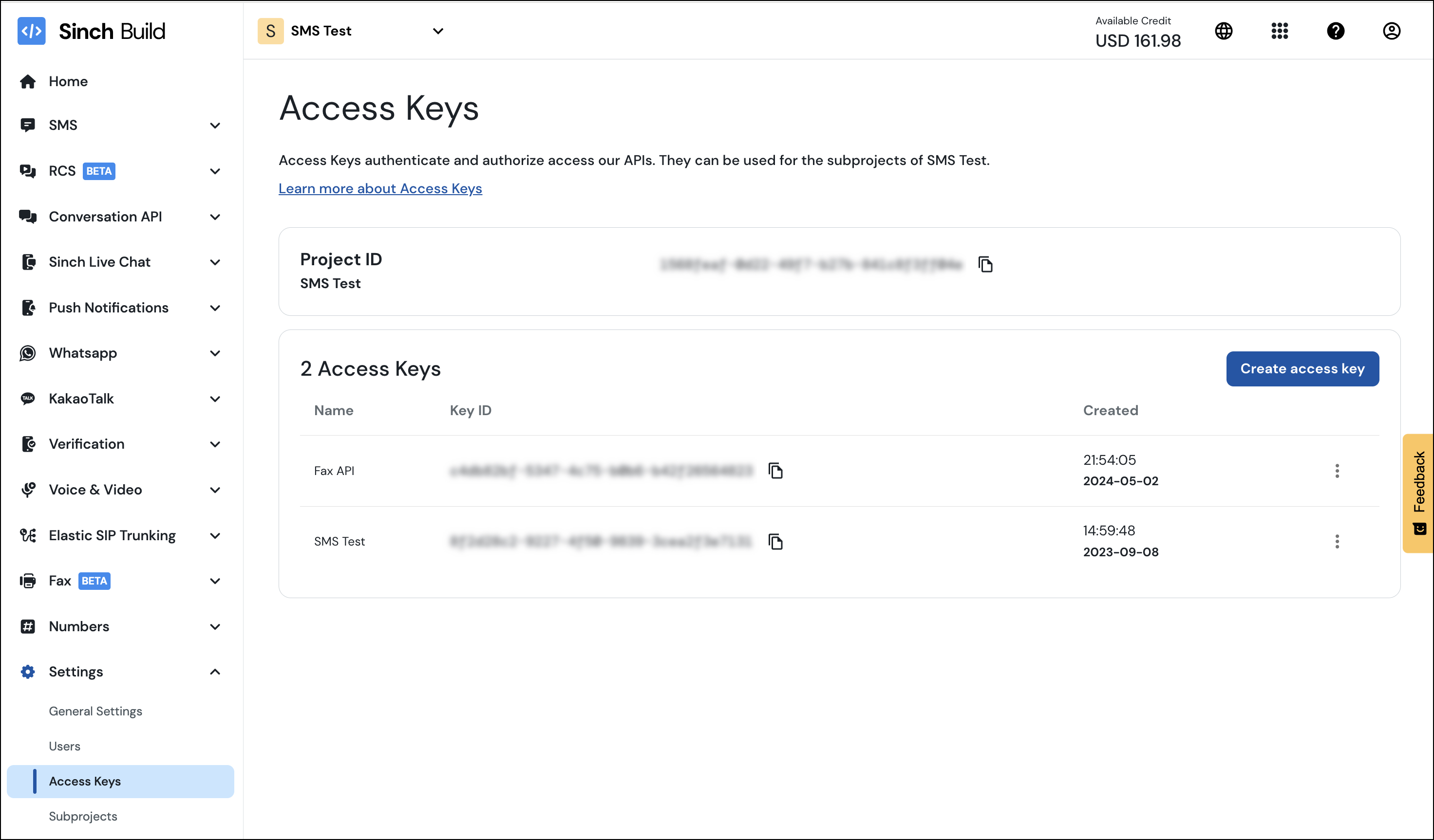 Sinch Access Keys - Sinch Community - 12638